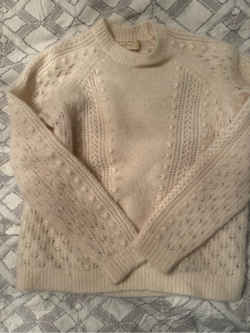 Sezane Cream Openwork Bobble Turtleneck Sweater